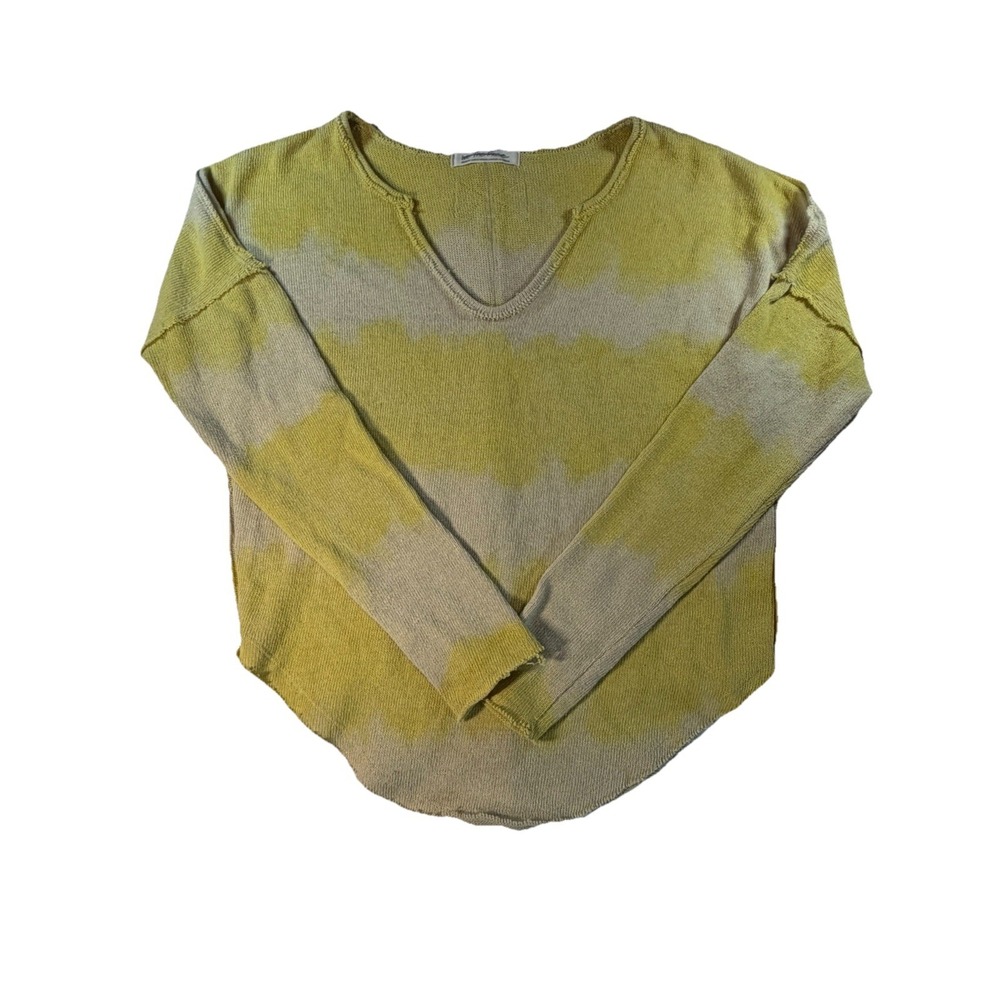 Free People Sweater Medium Yellow Tie Dye Raw Edge Lightweight Knit